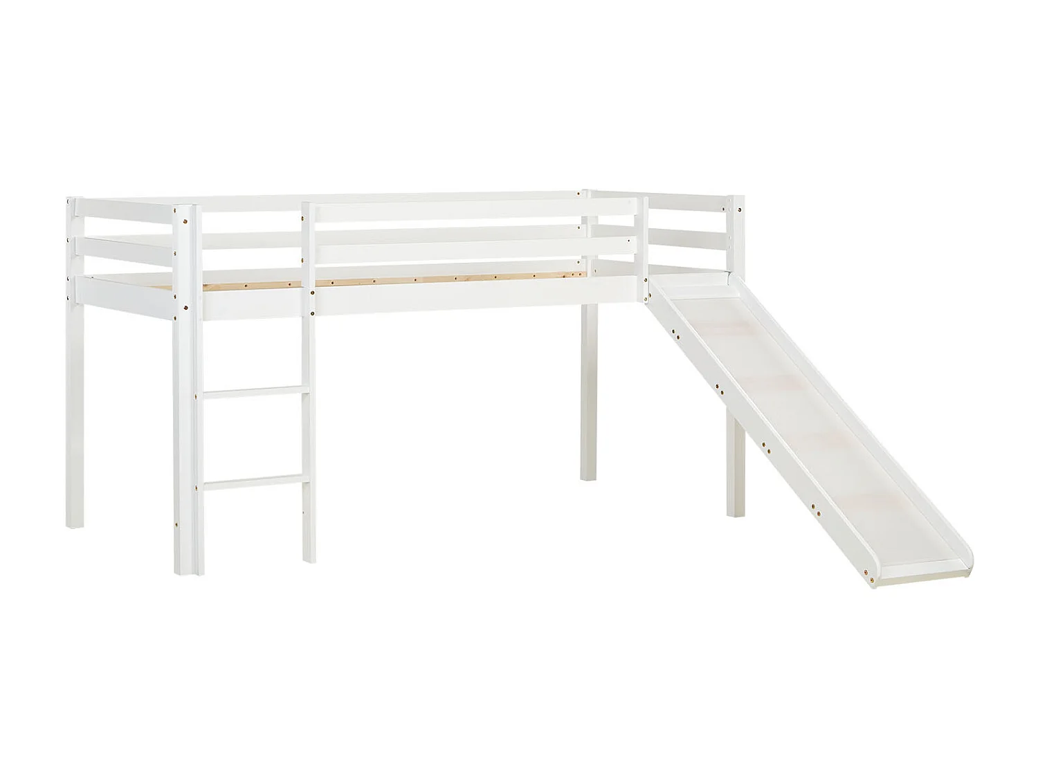 Lit superposé 90x200 cm blanc, lit surélevé avec toboggan