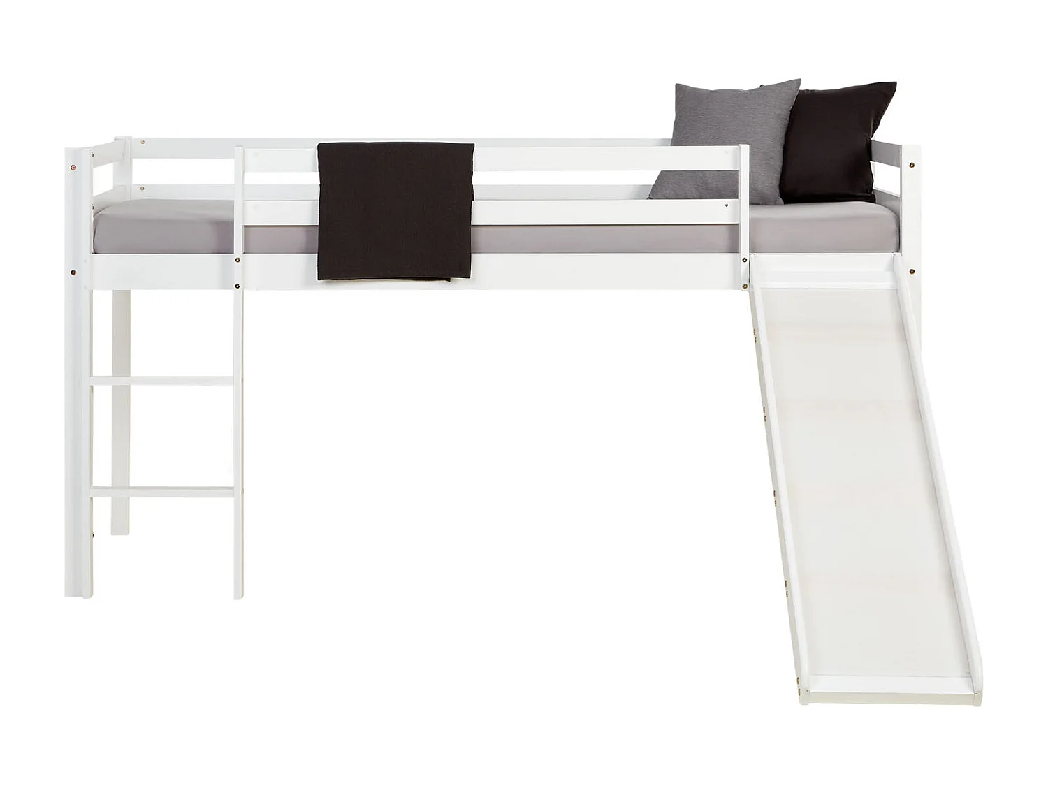 Lit superposé 90x200 cm blanc, lit surélevé avec toboggan