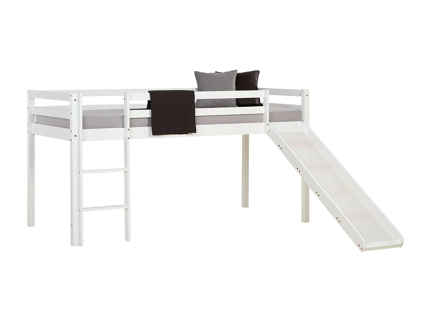 Lit superposé 90x200 cm blanc, lit surélevé avec toboggan