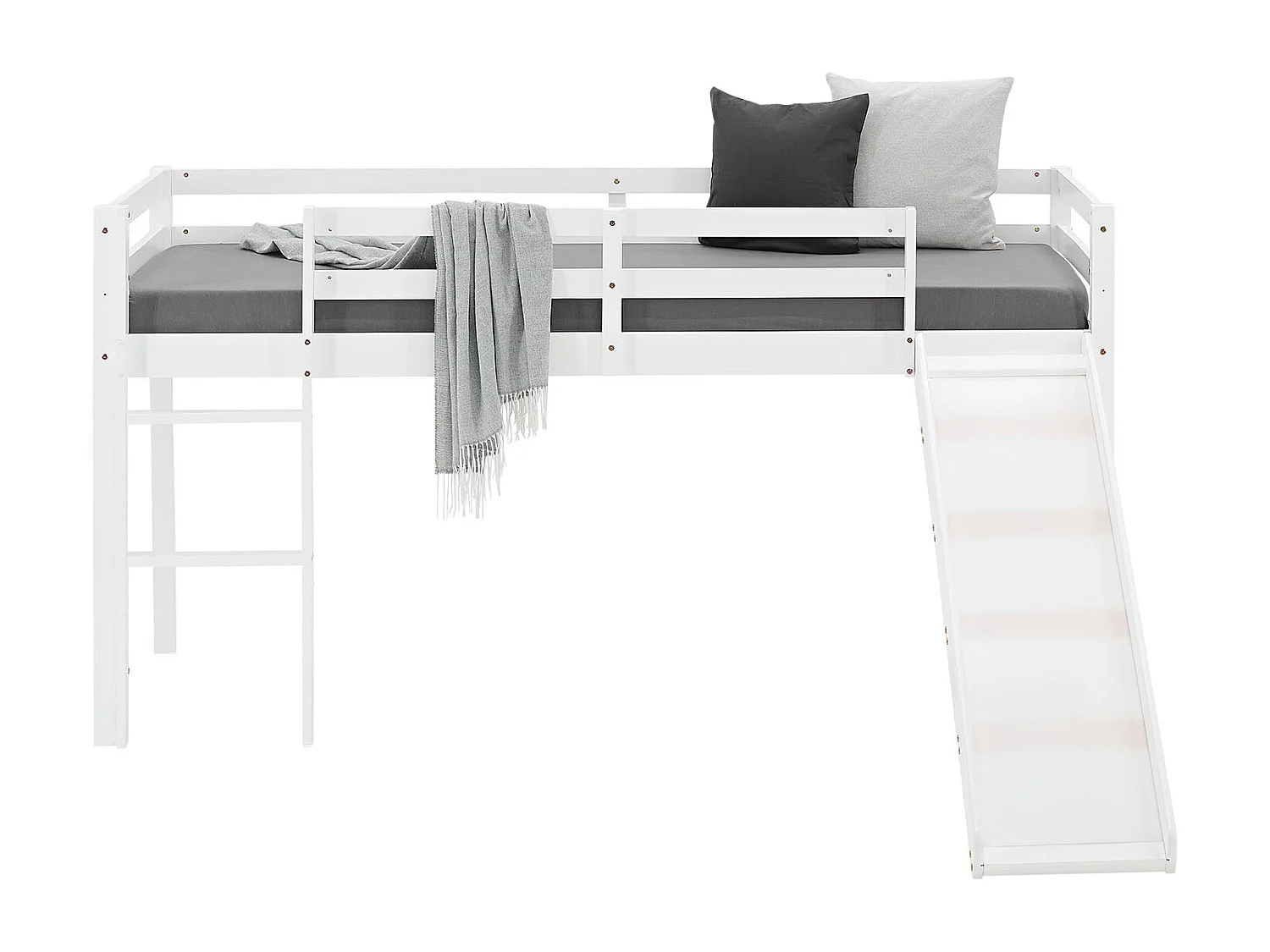 Lit superposé 90x200 cm blanc, lit surélevé avec toboggan