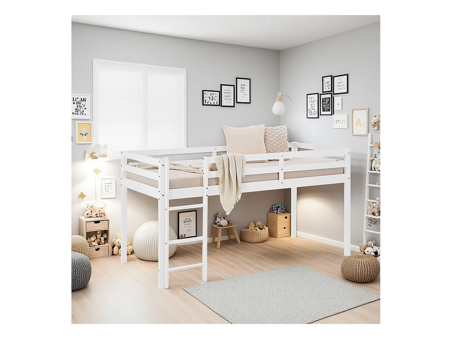 Lit superposé 207x110x97 cm cabine blanche