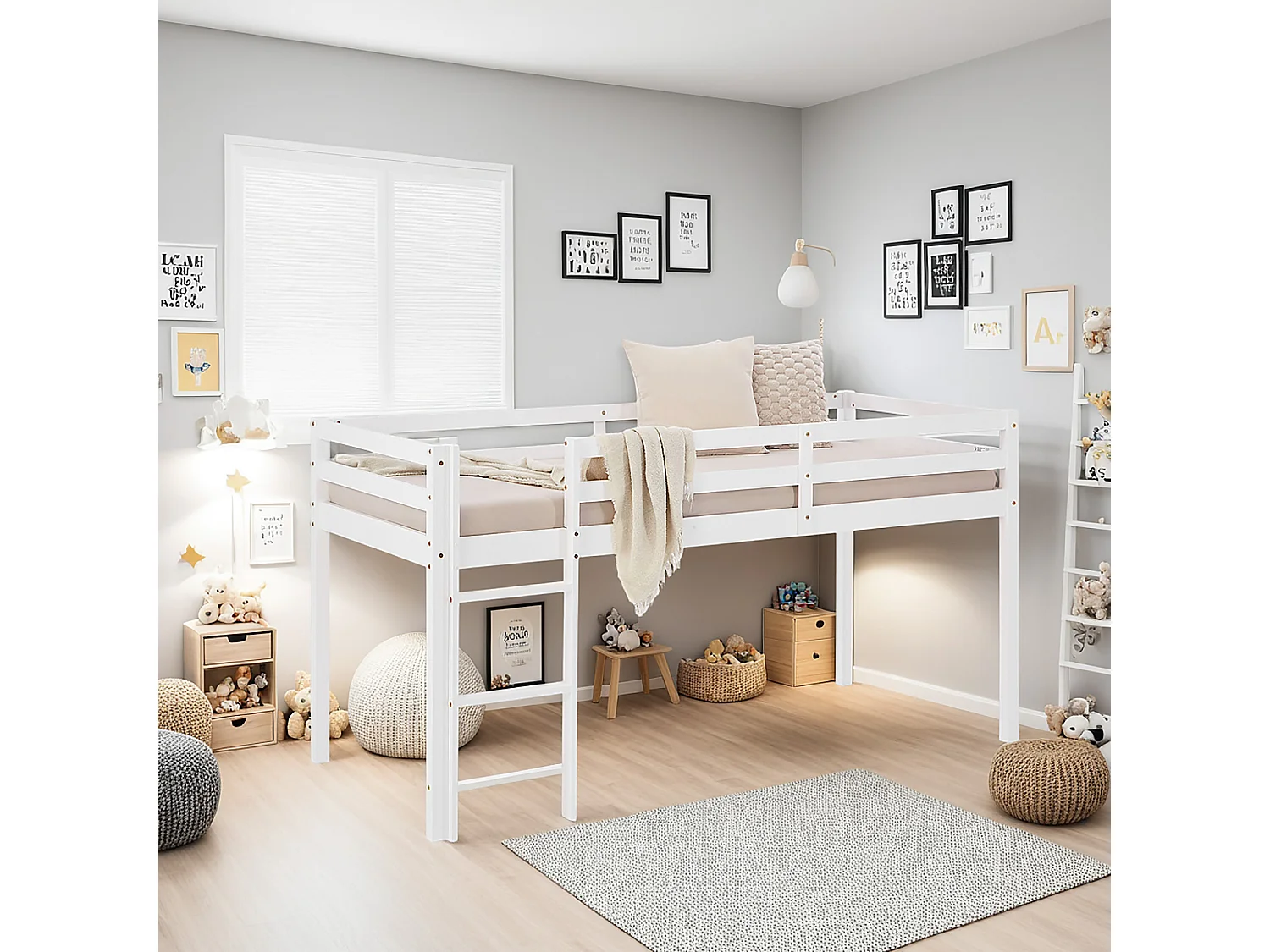 Lit superposé 207x110x97 cm cabine blanche