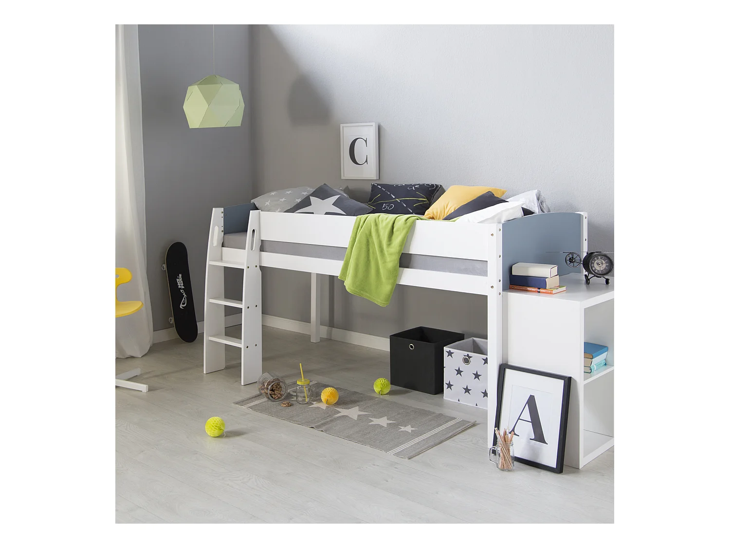 Etagenbett 90x200 cm weiß grau