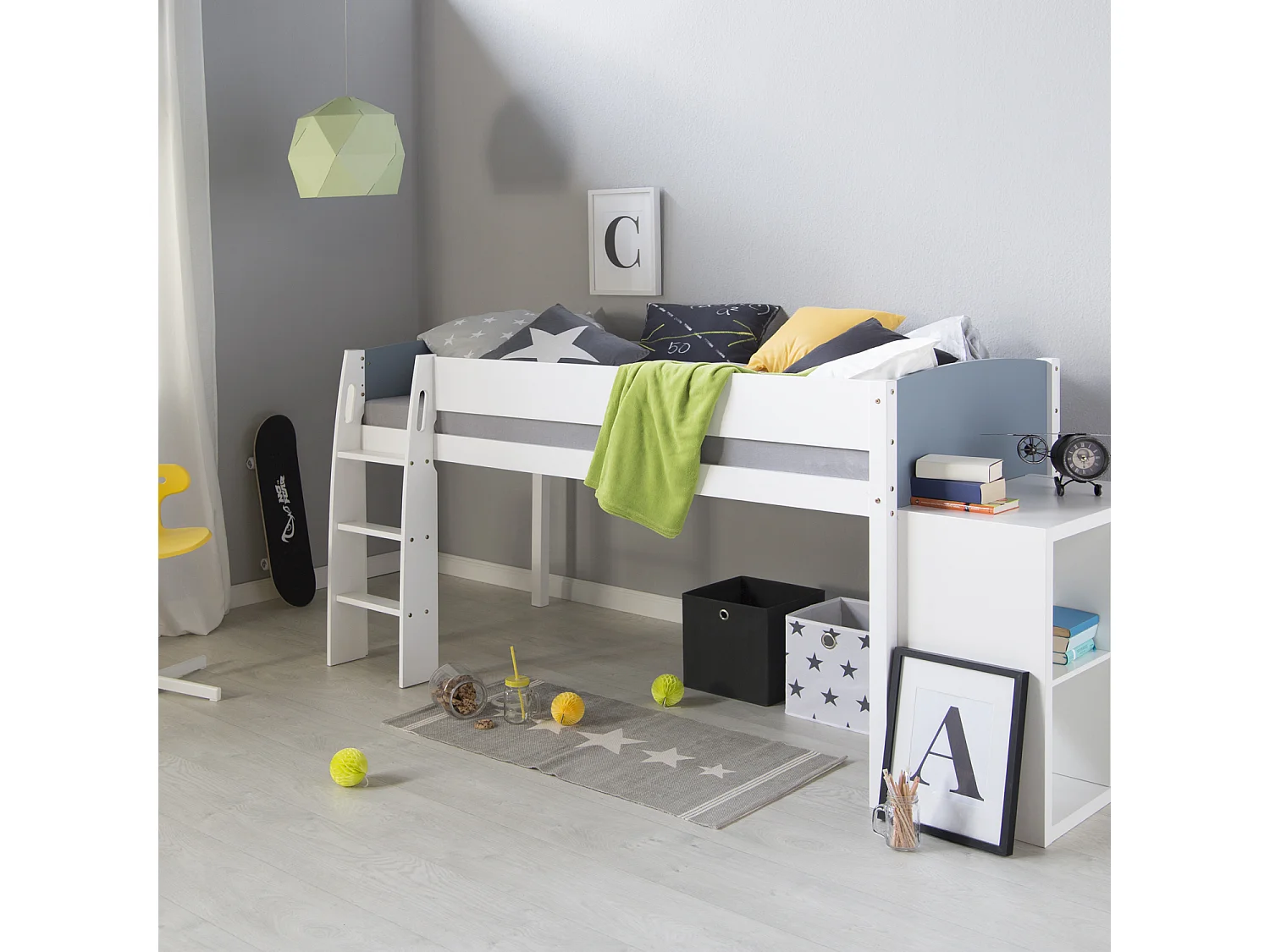 Lit superposé 90x200 cm blanc gris