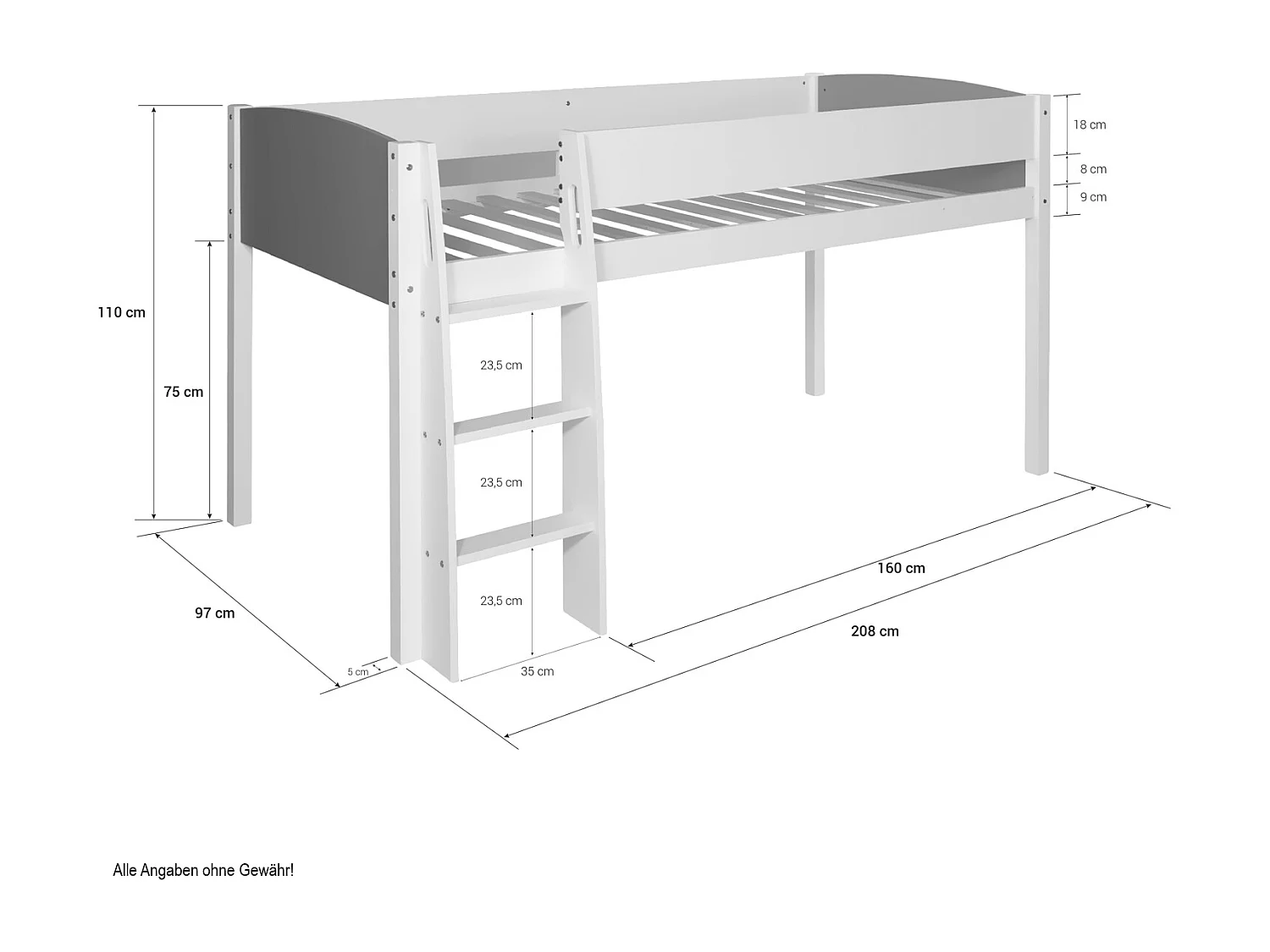 Lit superposé 90x200 cm blanc gris