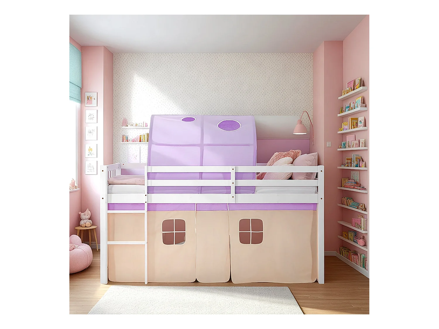 Lit mezzanine Cabine 90x200 cm Violet Pêche Lit superposé