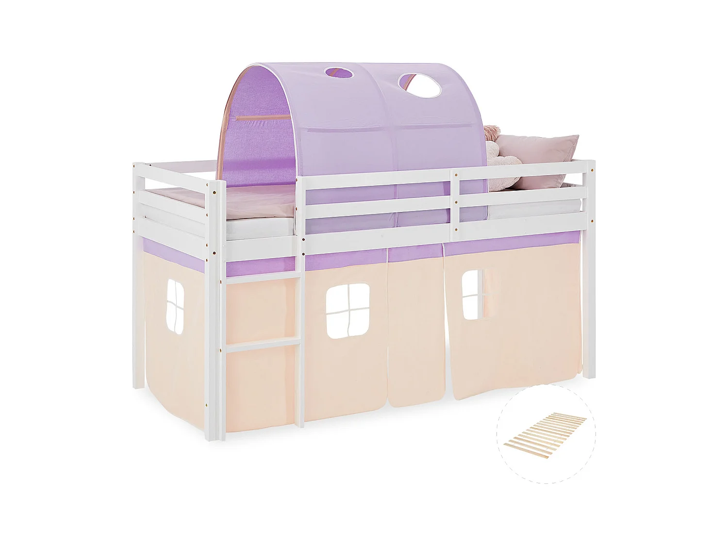 Lit mezzanine Cabine 90x200 cm Violet Pêche Lit superposé