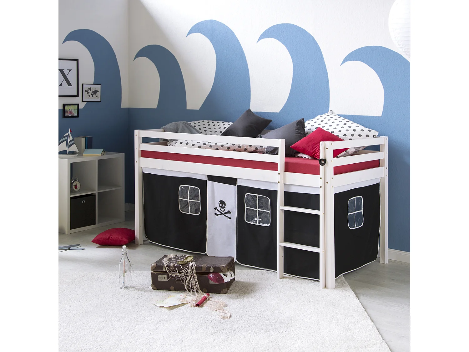 Lit mezzanine 207,5x110x96,5 cm blanc noir pirate