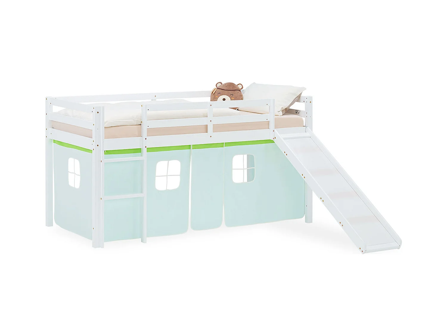 Hochbett für Kinder 90x200 cm Weiß Grün