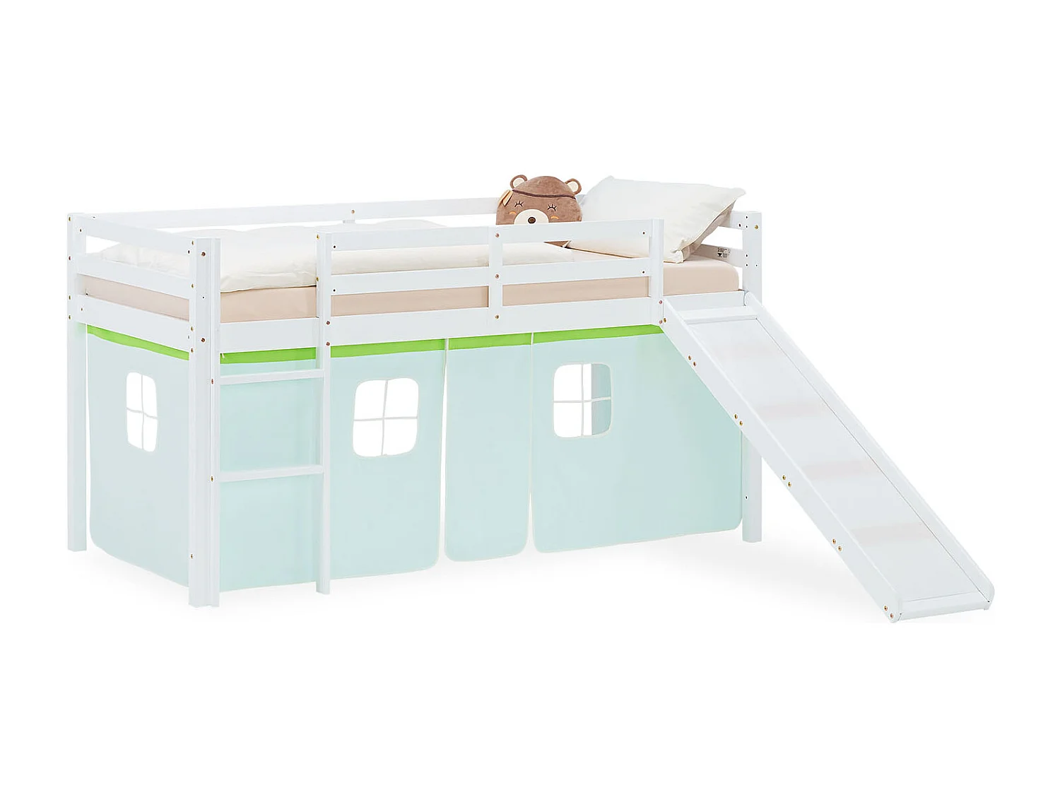Hochbett für Kinder 90x200 cm Weiß Grün