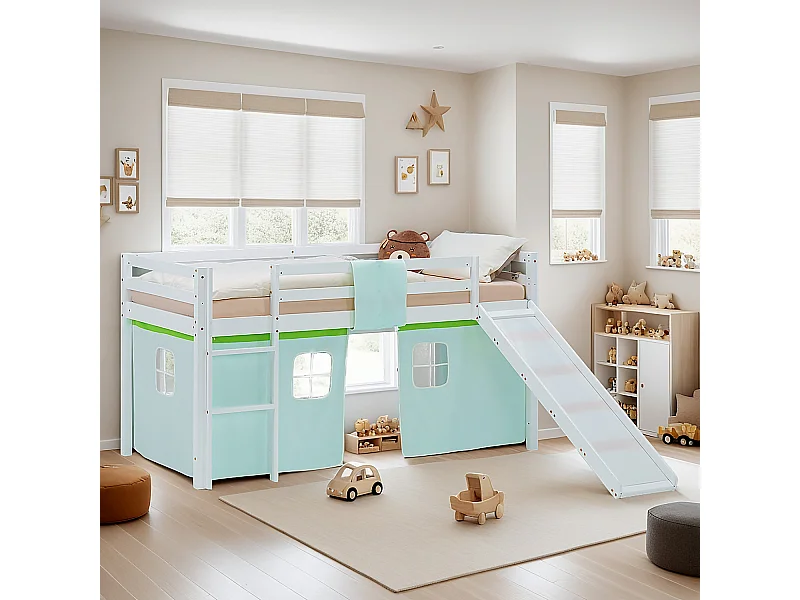 Lit mezzanine pour enfants 90x200 cm Blanc Vert