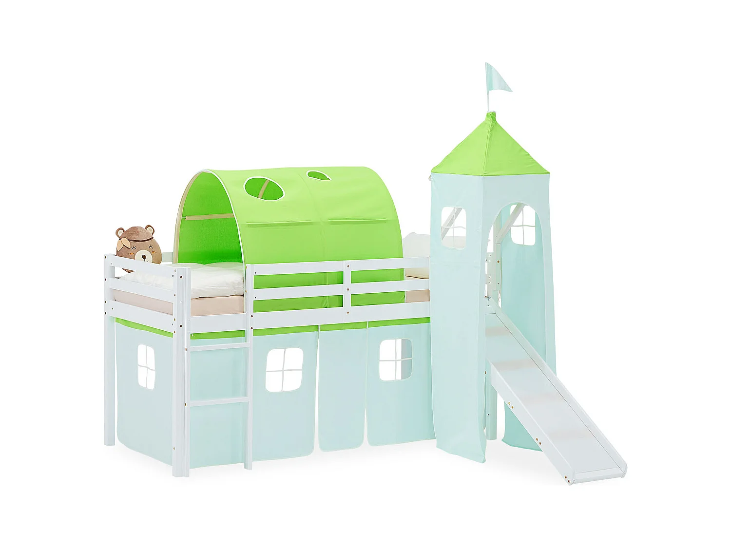 Hochbett für Kinder 90x200 cm Weiß Grün