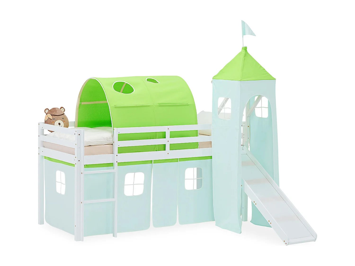 Hochbett für Kinder 90x200 cm Weiß Grün