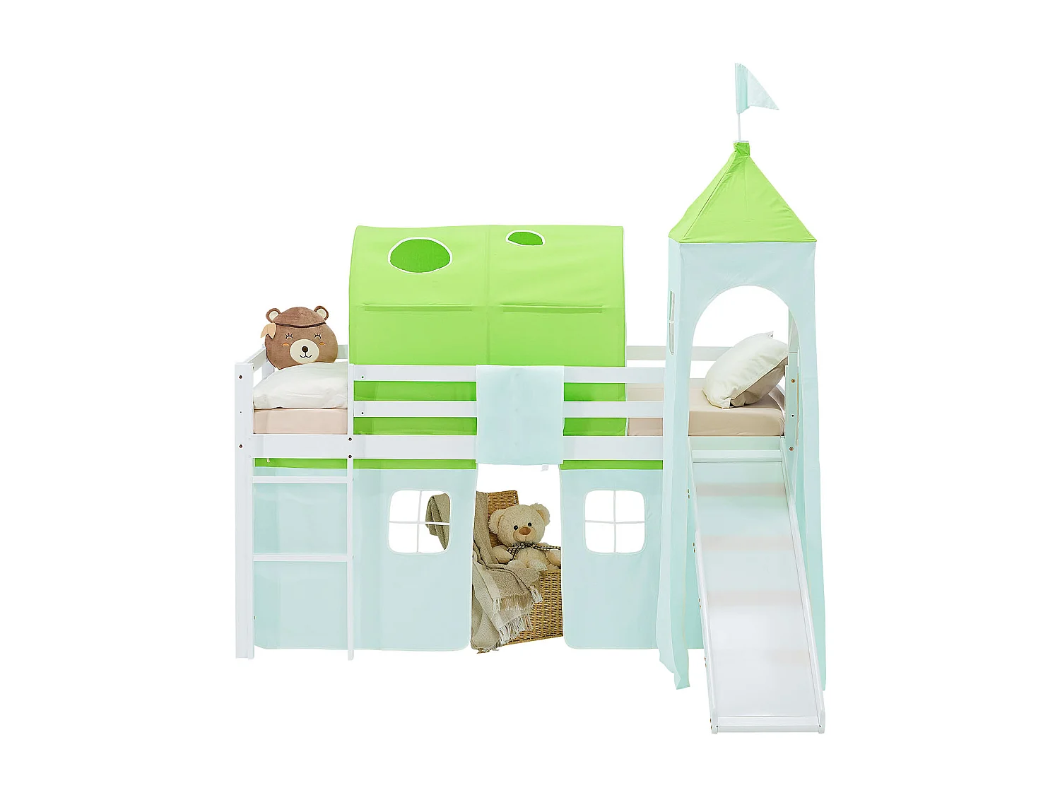 Hochbett für Kinder 90x200 cm Weiß Grün