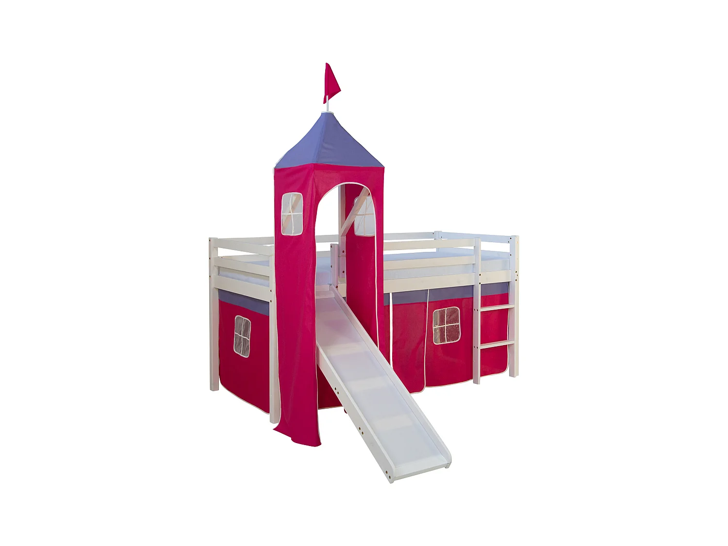 Hochbett mit Rutsche 90x200 cm Pinker Turm Lattenrost Etagenbett