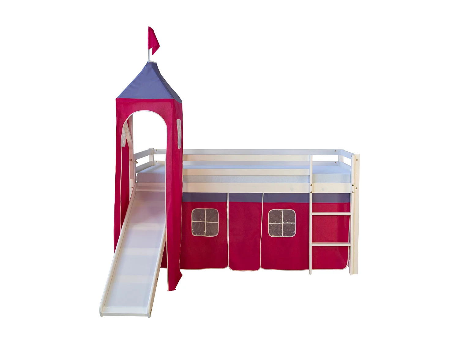 Lit mezzanine avec toboggan 90x200 cm Tour Rose Lattes Lit superposé