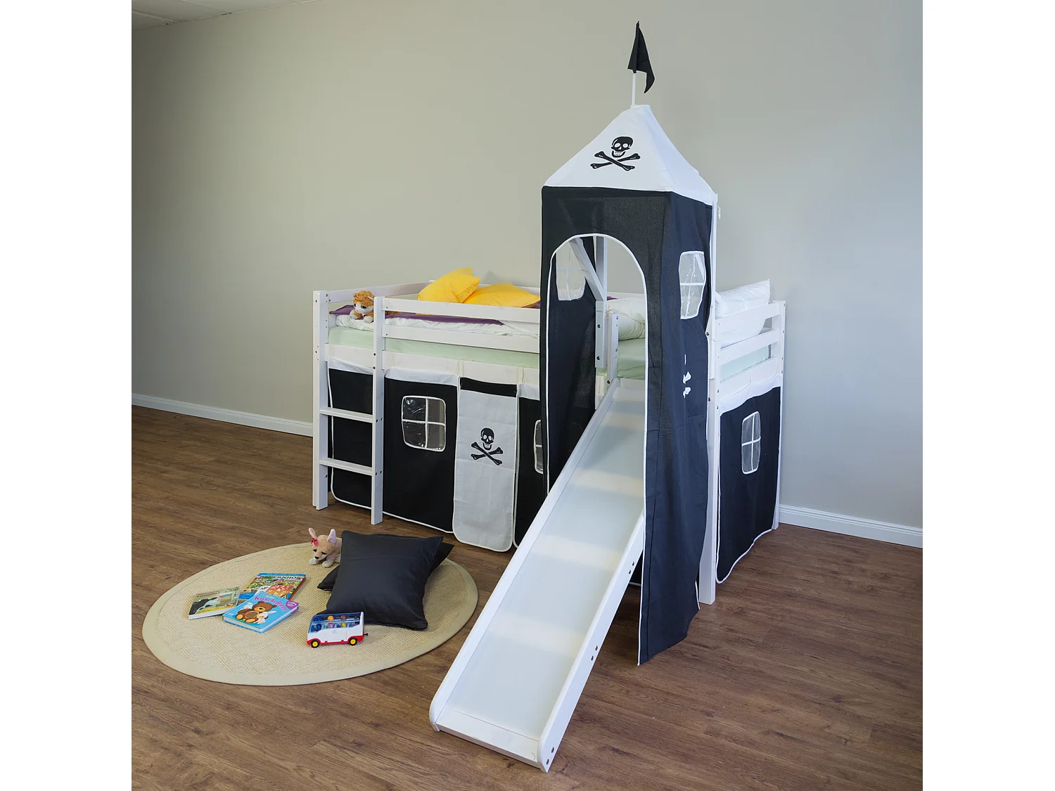 Hochbett 90x200 cm Schwarz Pirat