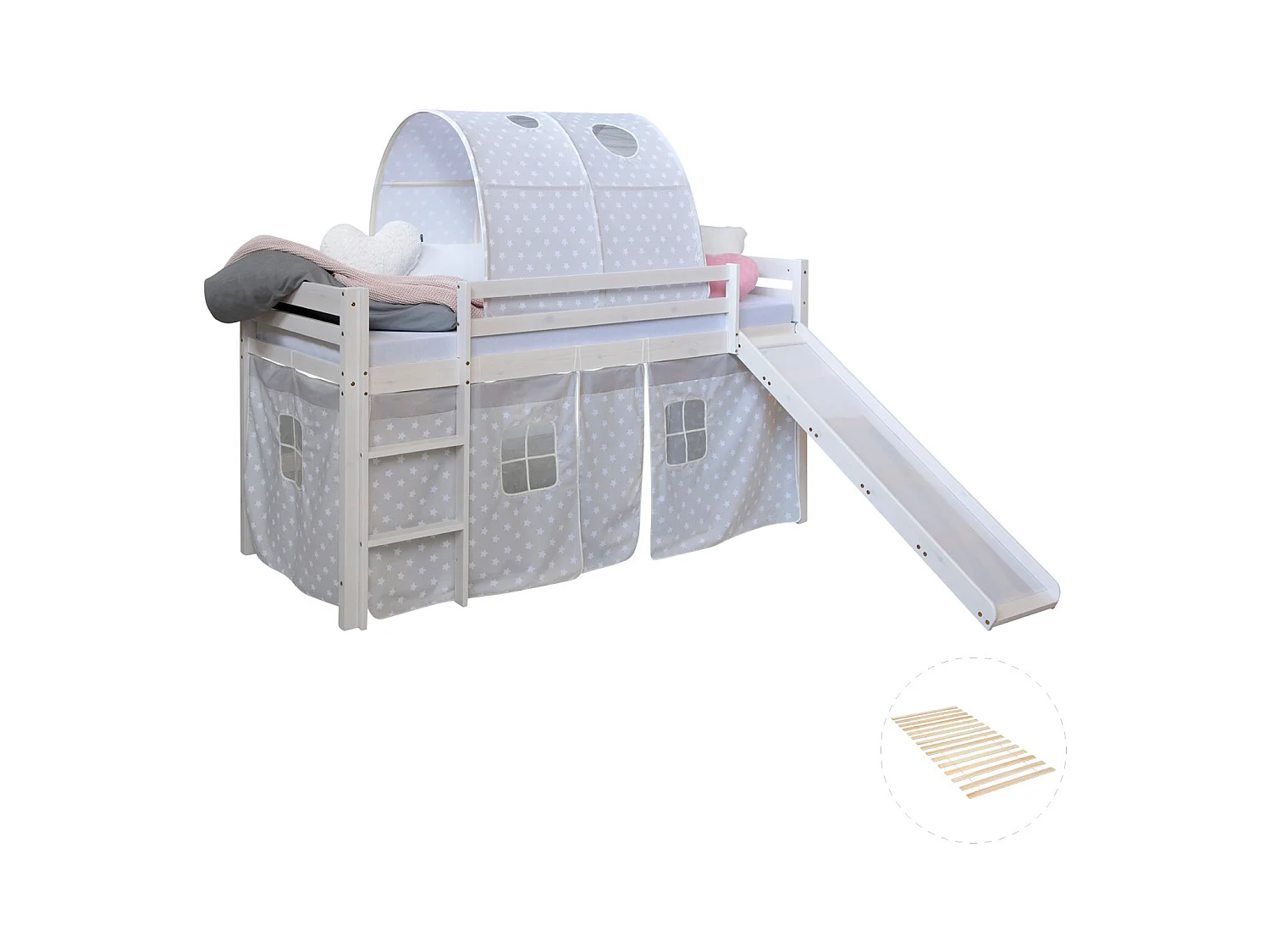 Hochbett mit Rutsche 90x200 cm Grau Sterne