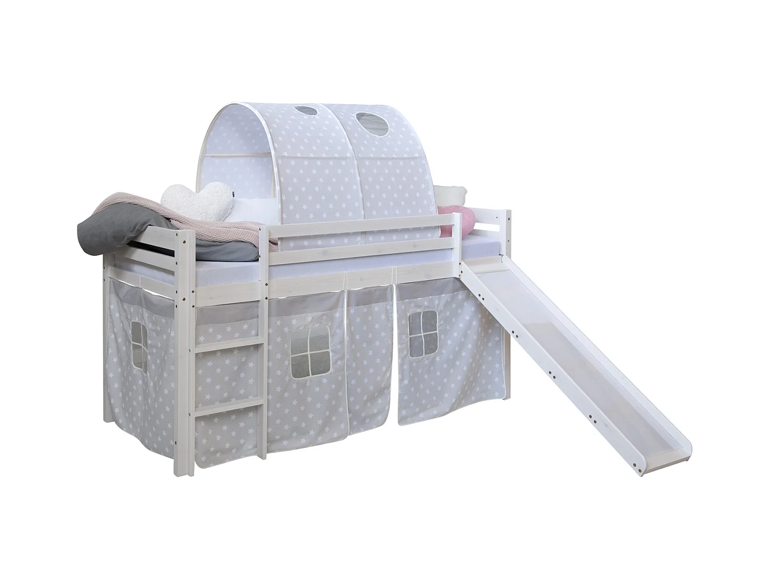 Hochbett mit Rutsche 90x200 cm Grau Sterne