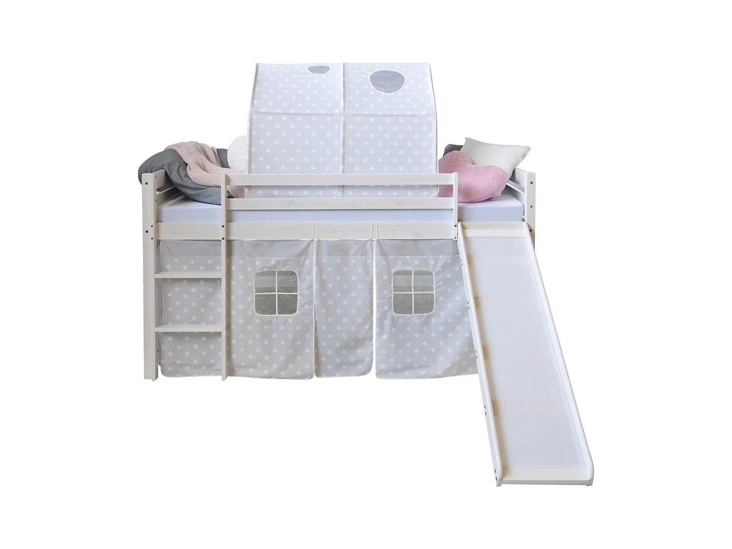 Hochbett mit Rutsche 90x200 cm Grau Sterne