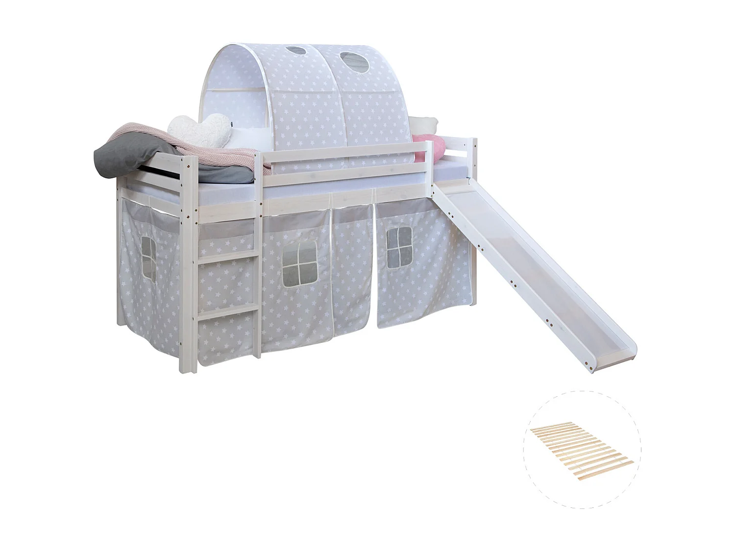 Lit mezzanine avec toboggan 90x200 cm Gris Étoiles