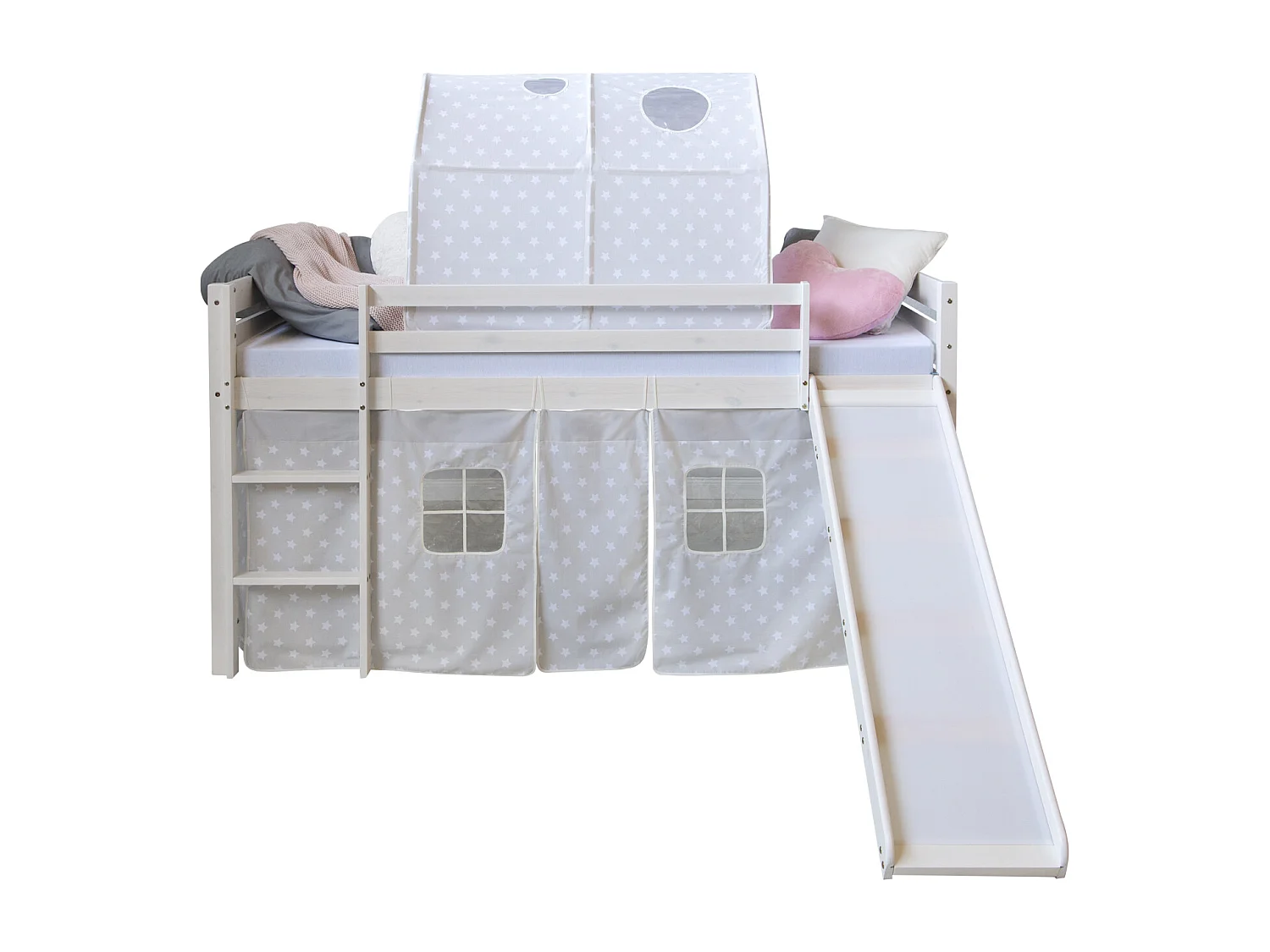 Lit mezzanine avec toboggan 90x200 cm Gris Étoiles