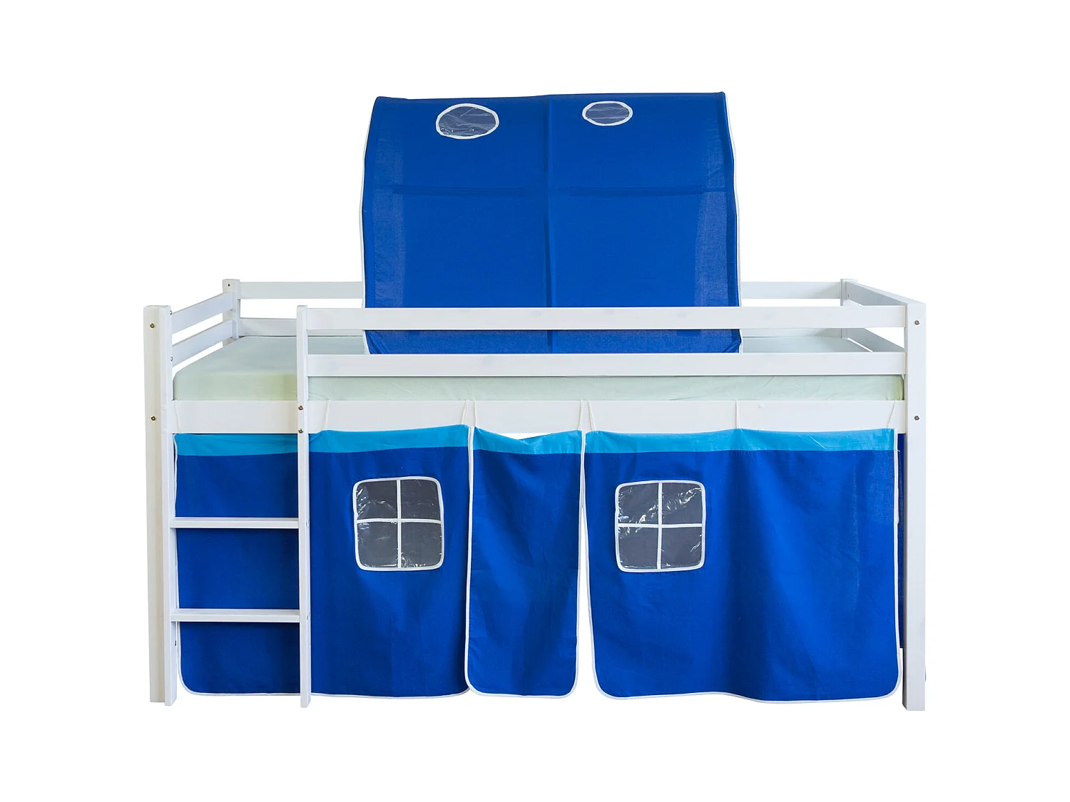 Hochbett 90x200 cm blau, Massivholz Kiefer