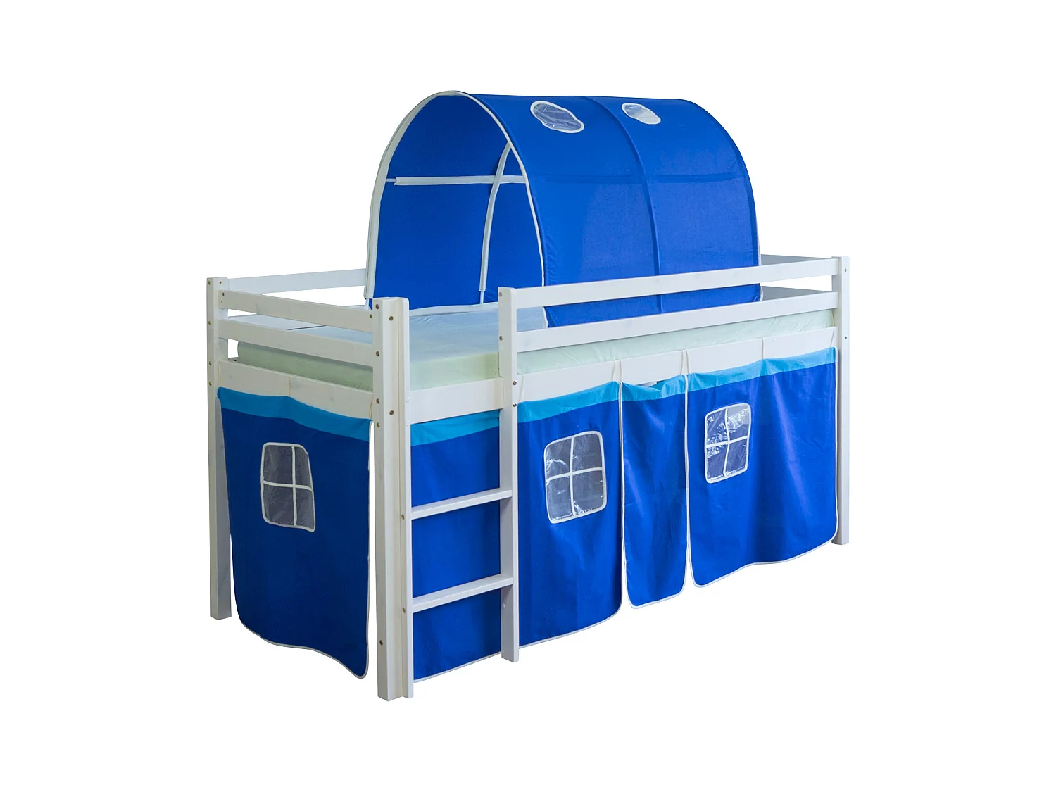 Hochbett 90x200 cm blau, Massivholz Kiefer