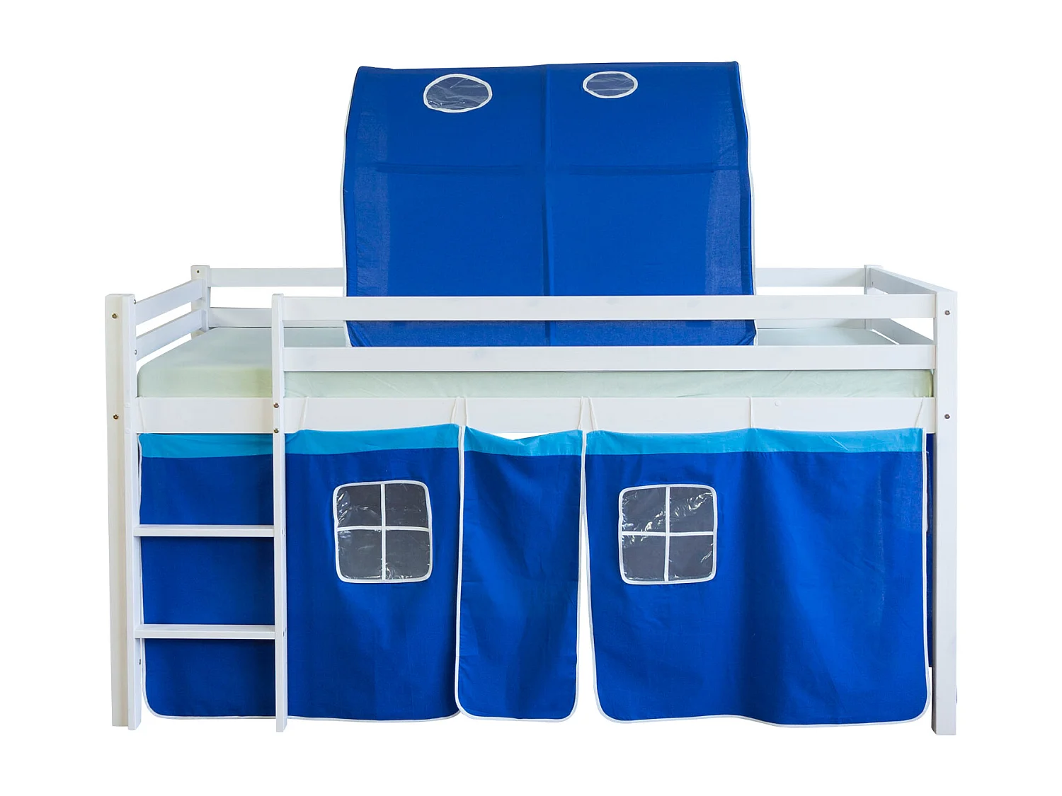 Hochbett 90x200 cm blau, Massivholz Kiefer