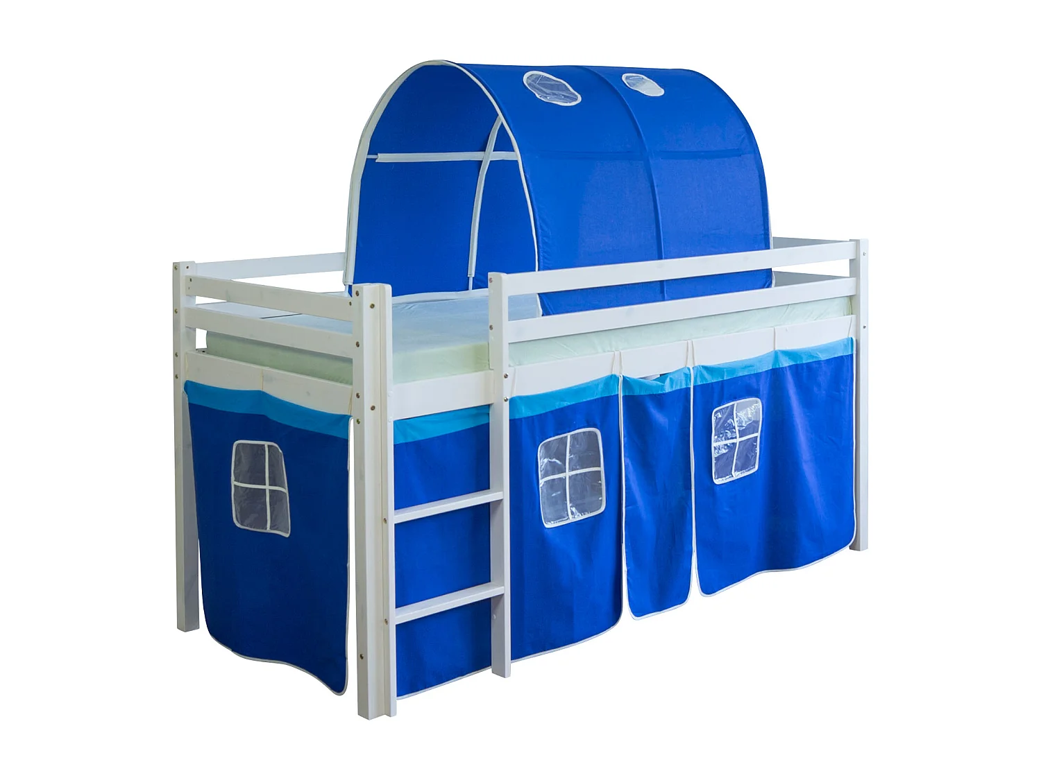 Hochbett 90x200 cm blau, Massivholz Kiefer