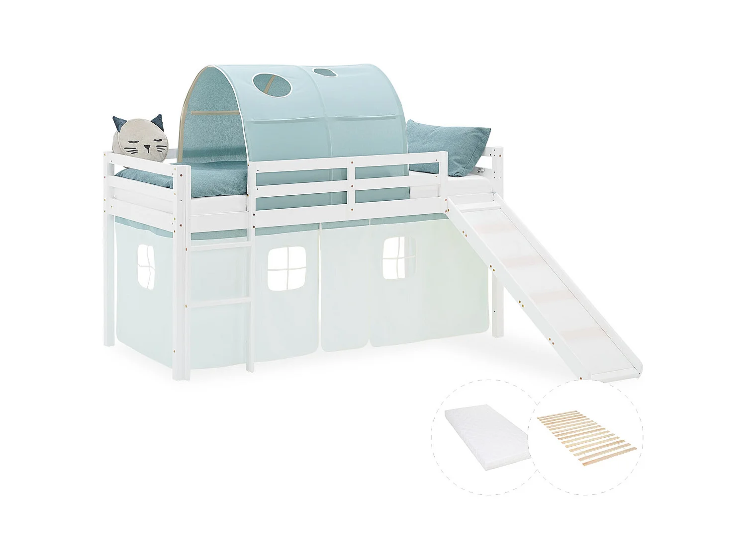 Lit mezzanine pour enfants 90x200 cm Blanc