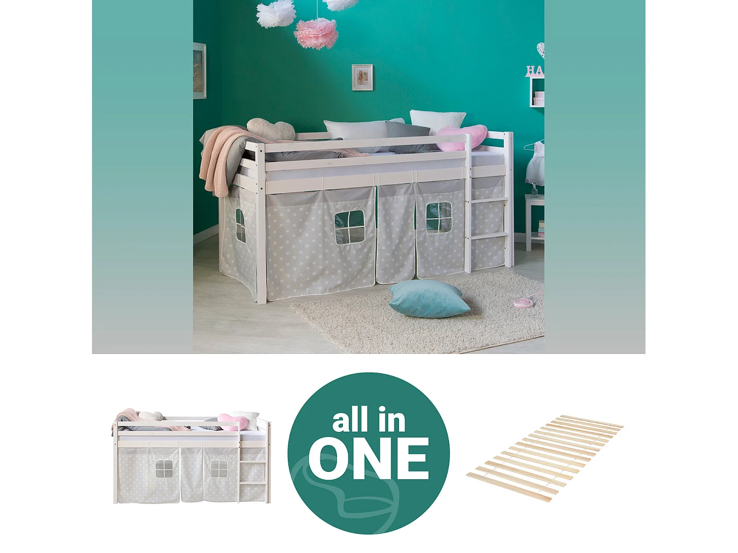 Lit mezzanine 207,5x110x96,5 cm Blanc gris