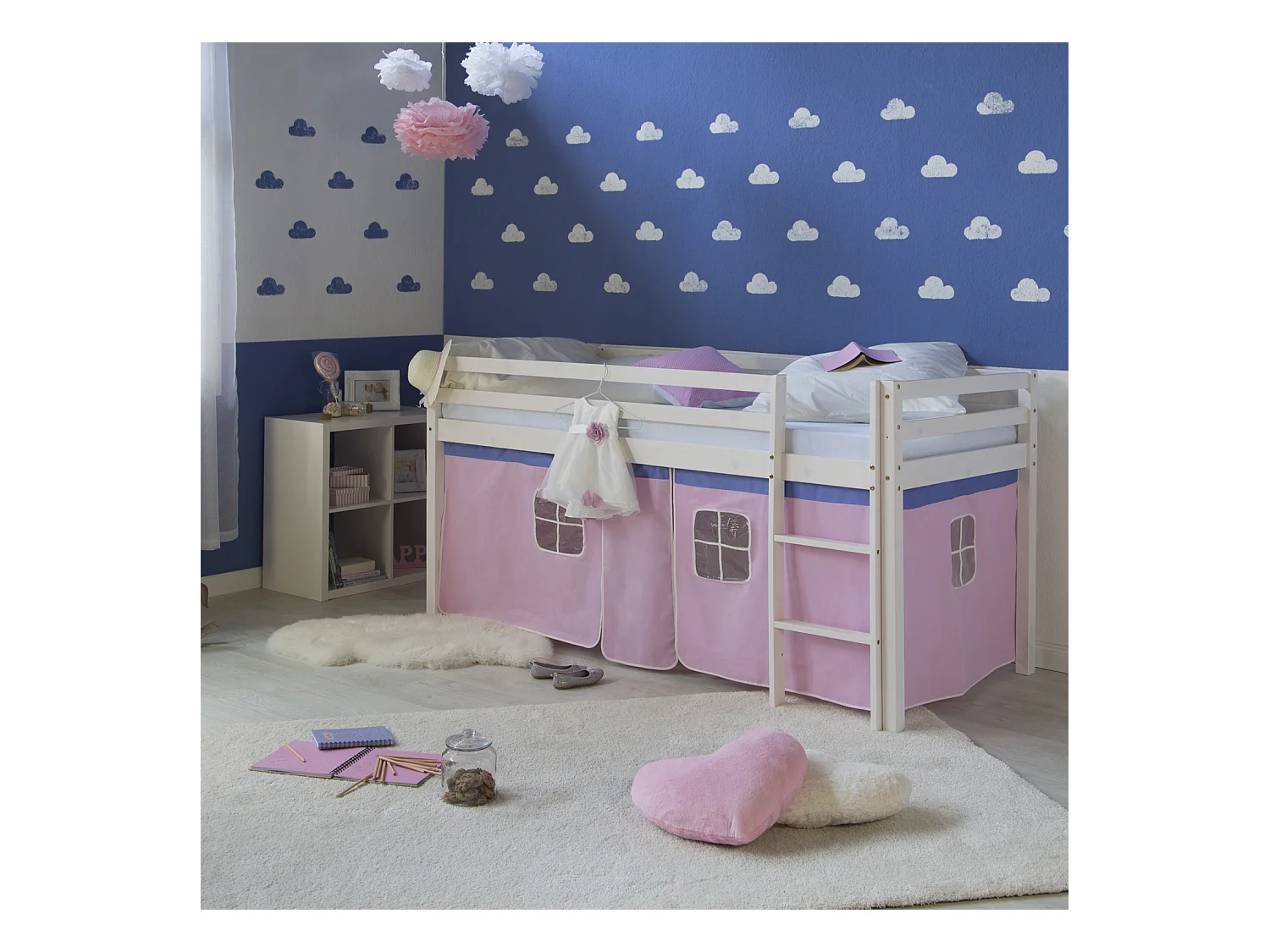 Letto a soppalco 207,5x110x96,5 cm Bianco Rosa