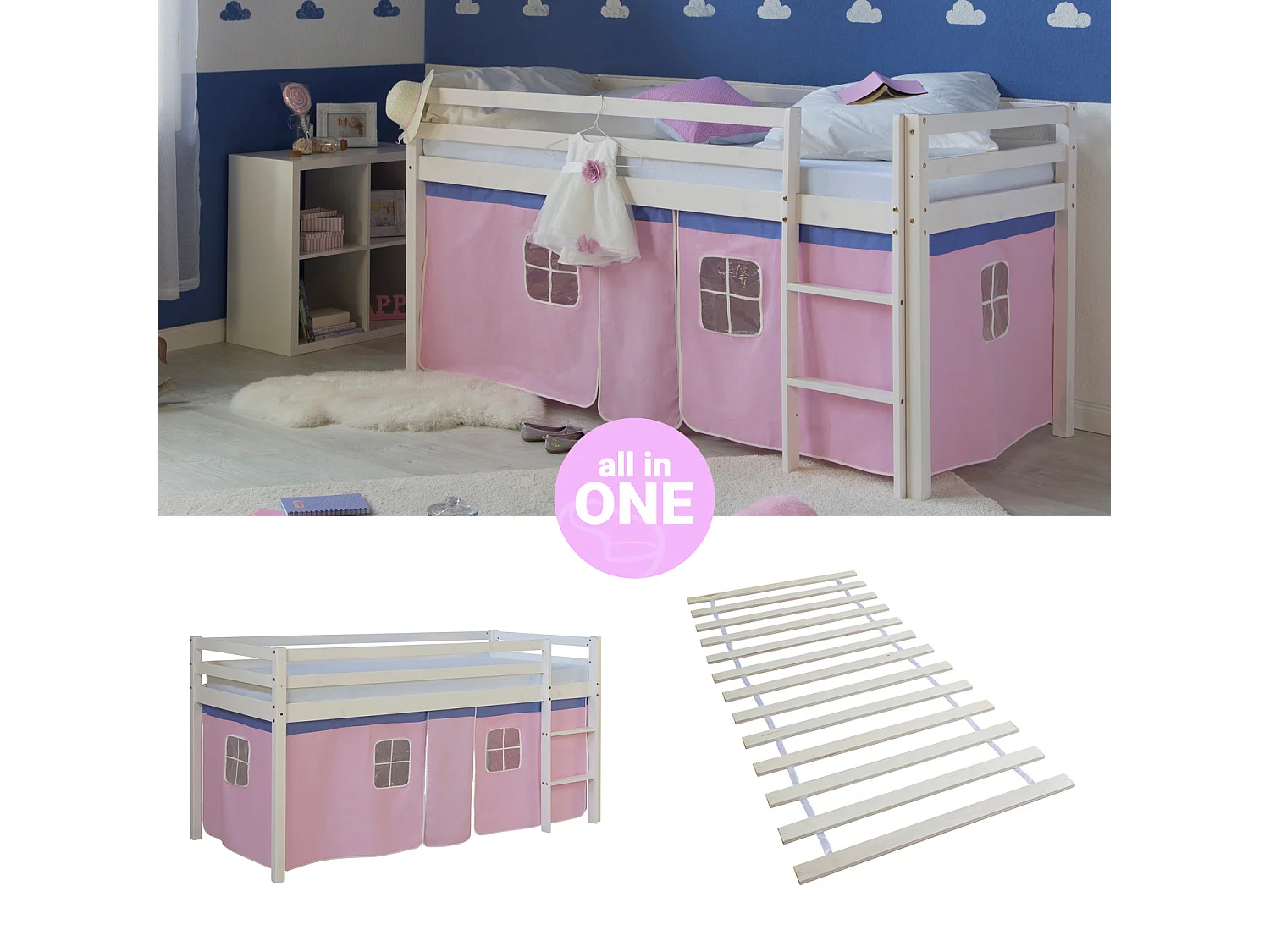 Lit mezzanine 207,5x110x96,5 cm Blanc Rose