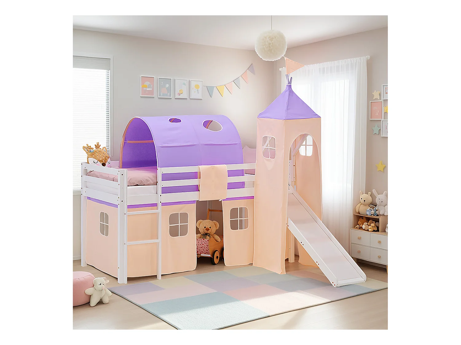 Lit mezzanine pour enfants 90x200 cm Blanc