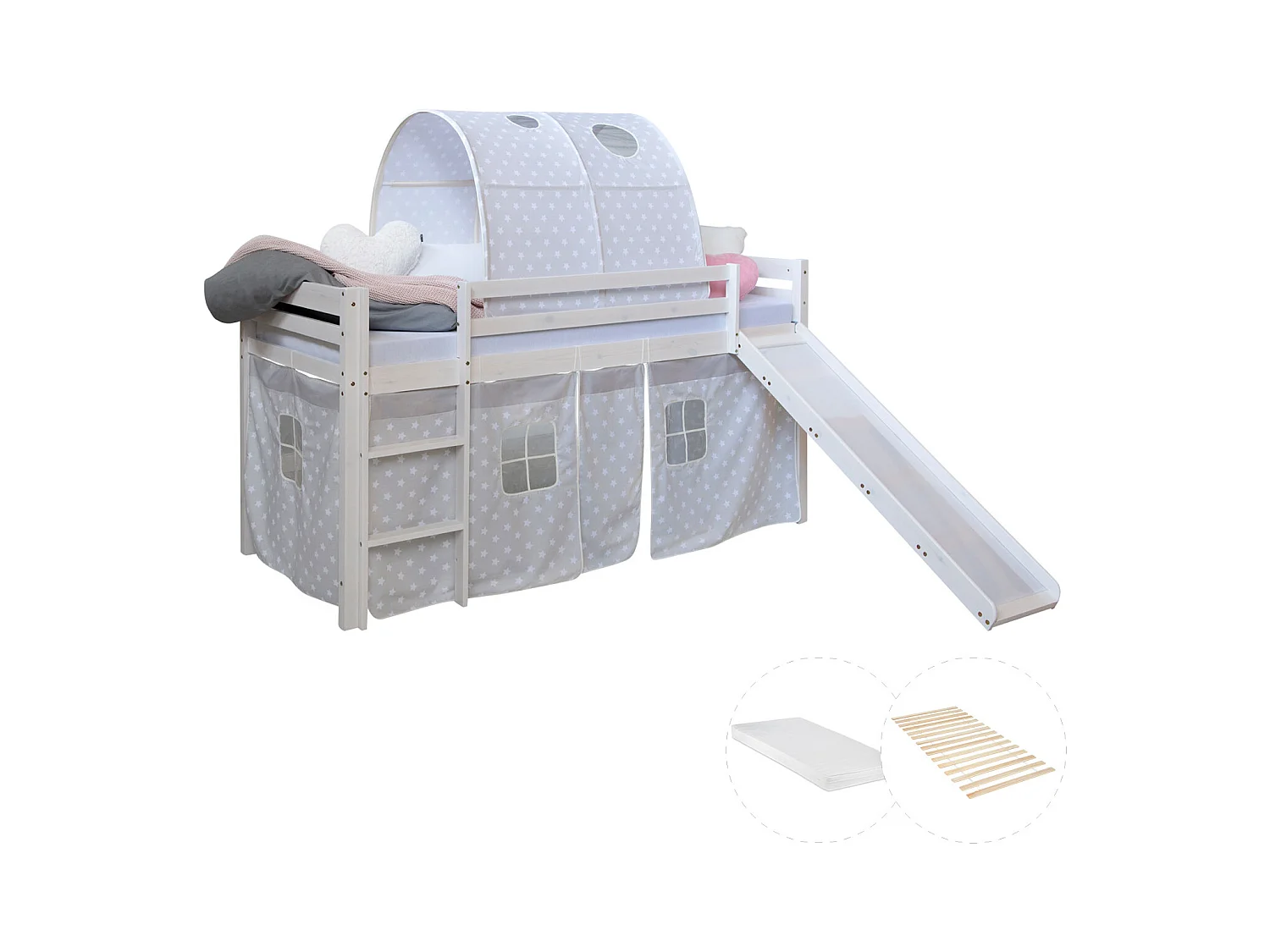 Hochbett mit Rutsche 90x200 cm Grau