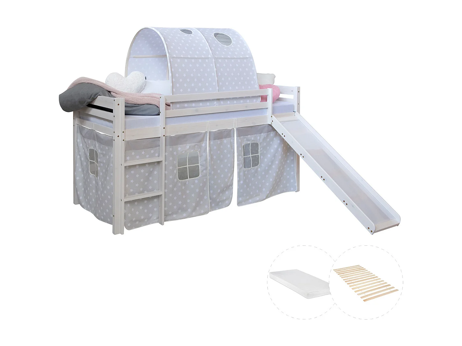 Lit mezzanine avec toboggan 90x200 cm Gris