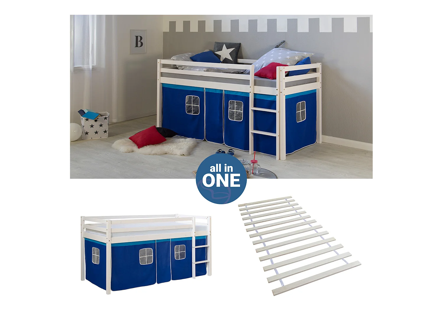 Hochbett 207,5x110x96,5 cm Weiß Blau