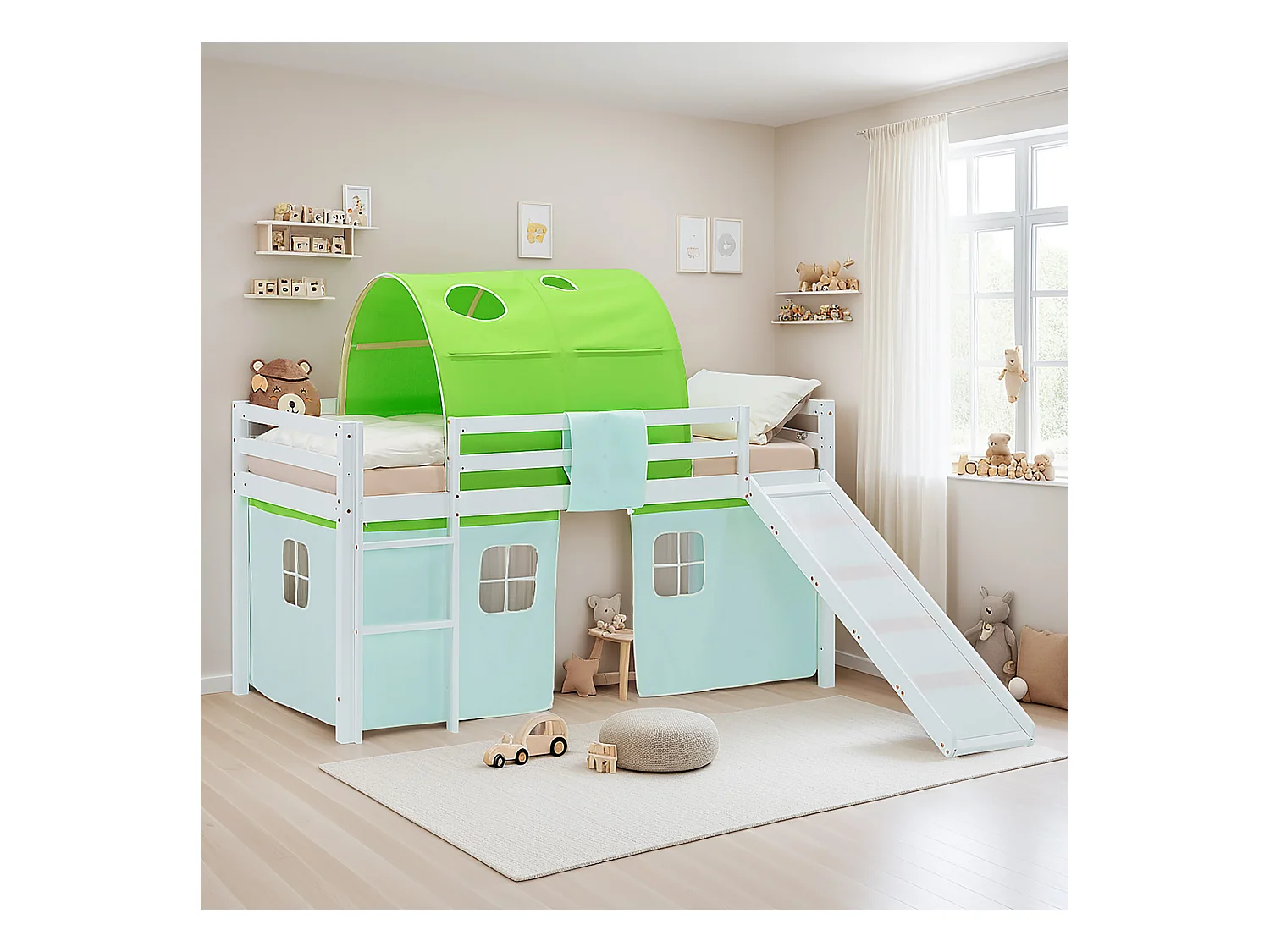 Hochbett für Kinder 90x200 cm Weiß