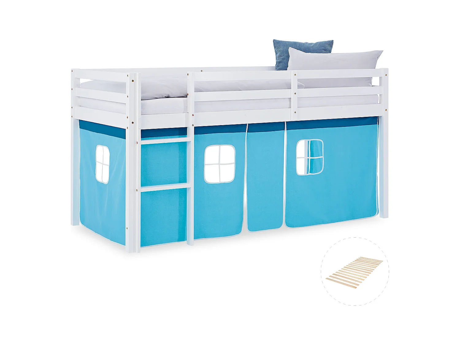 Hochbett 90x200 cm Blau, Kabinenbett