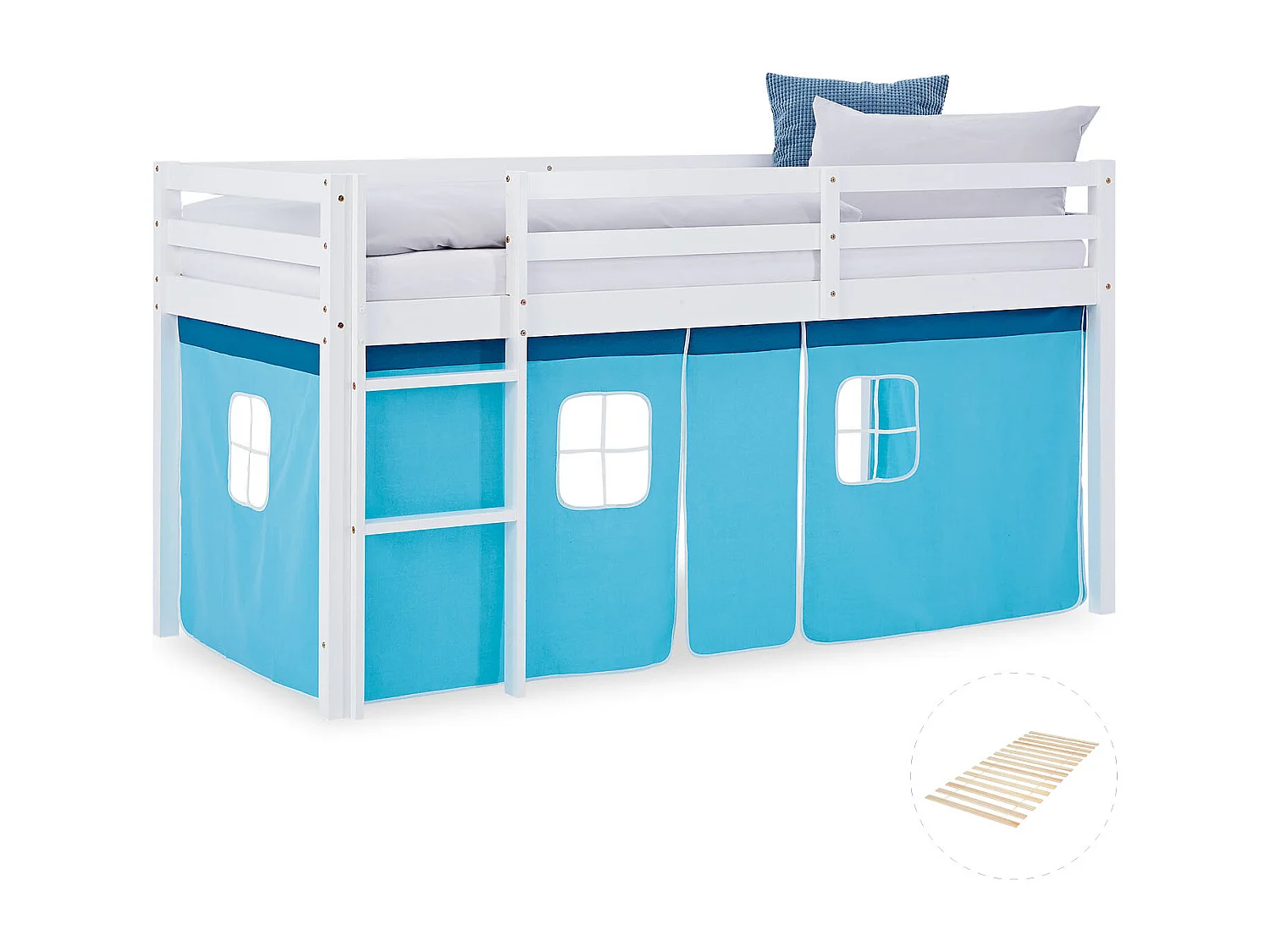 Hochbett 90x200 cm Blau, Kabinenbett