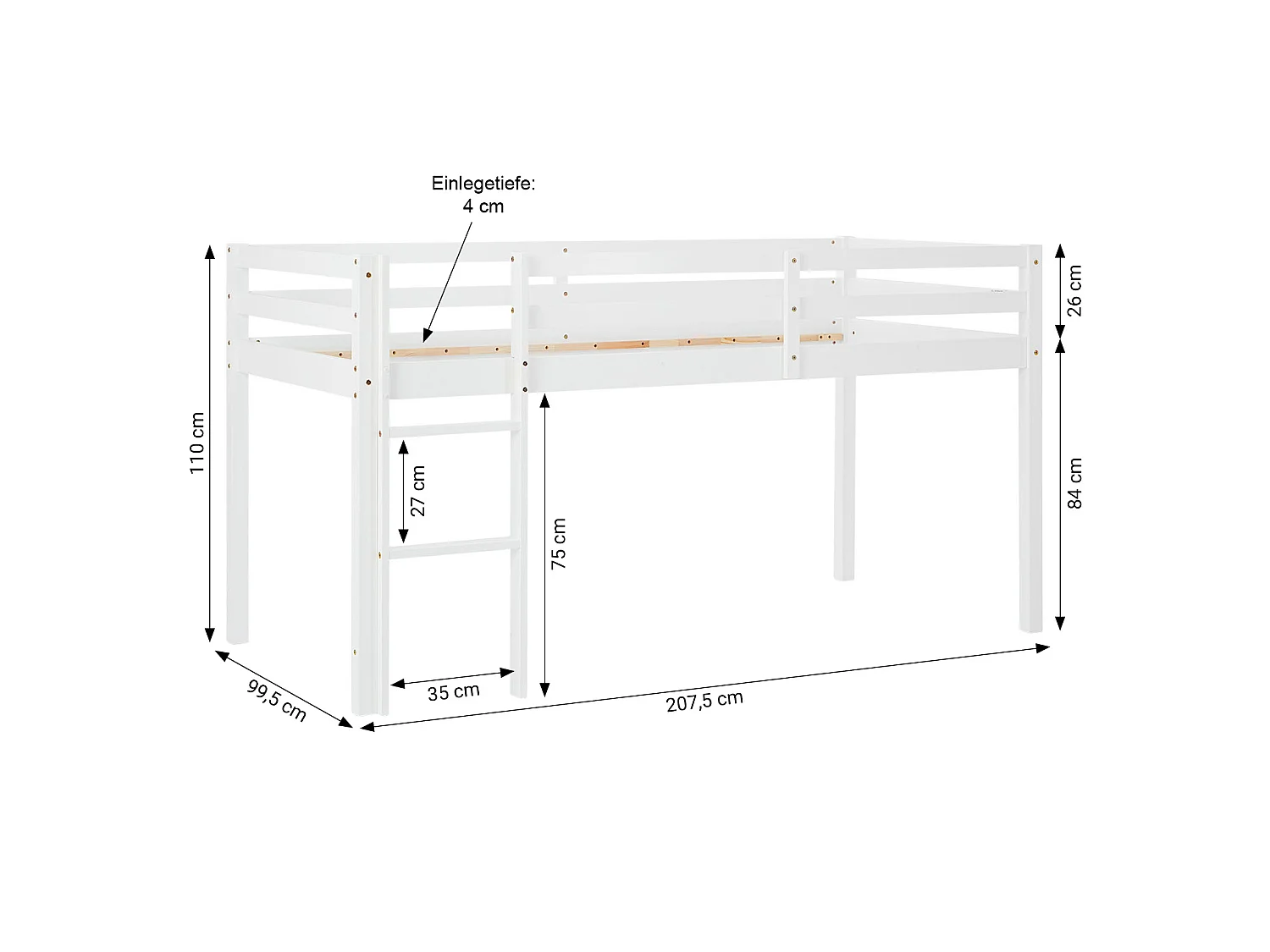 Lit Mezzanine Cabine 90x200 cm Bleu