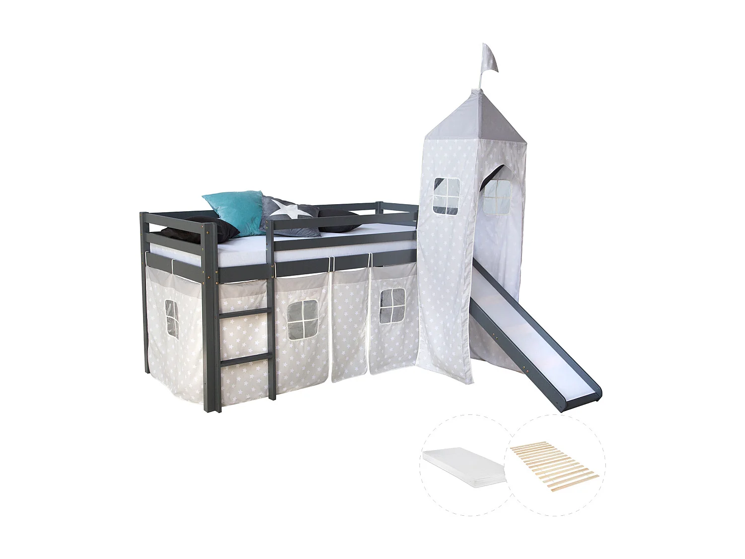 Lit mezzanine 207,5x228x219,5 cm gris Tour