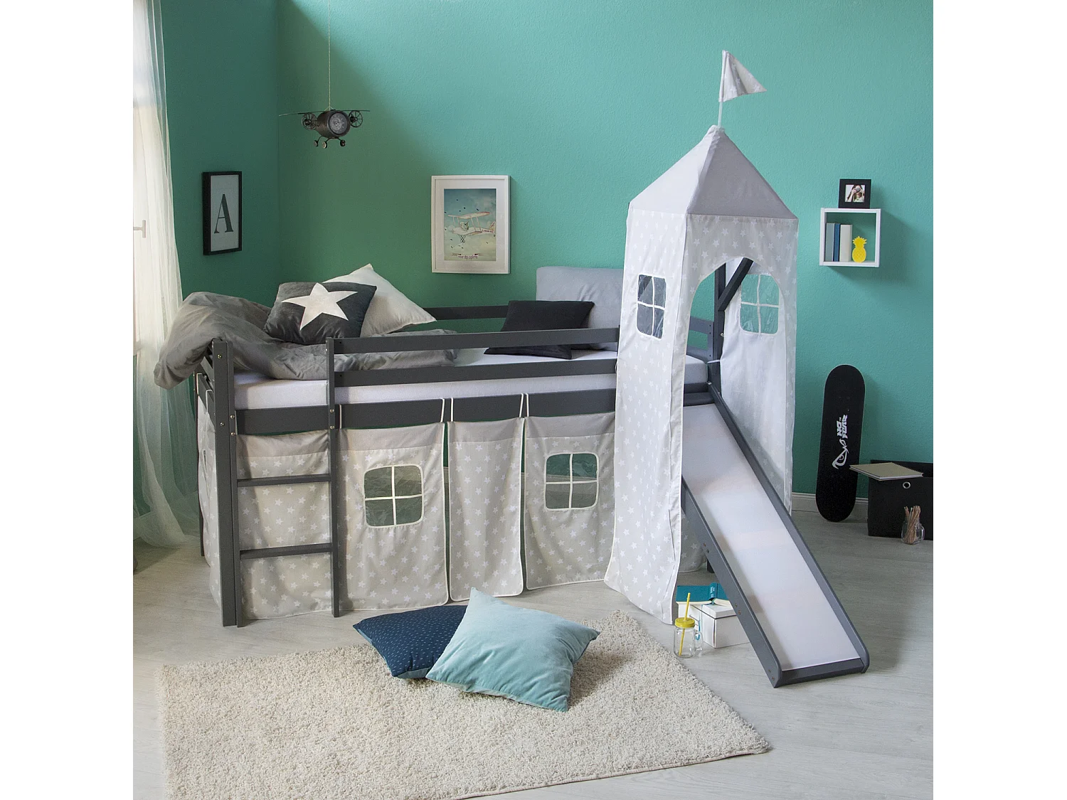 Letto a soppalco 207,5x228x219,5 cm grigio Tower