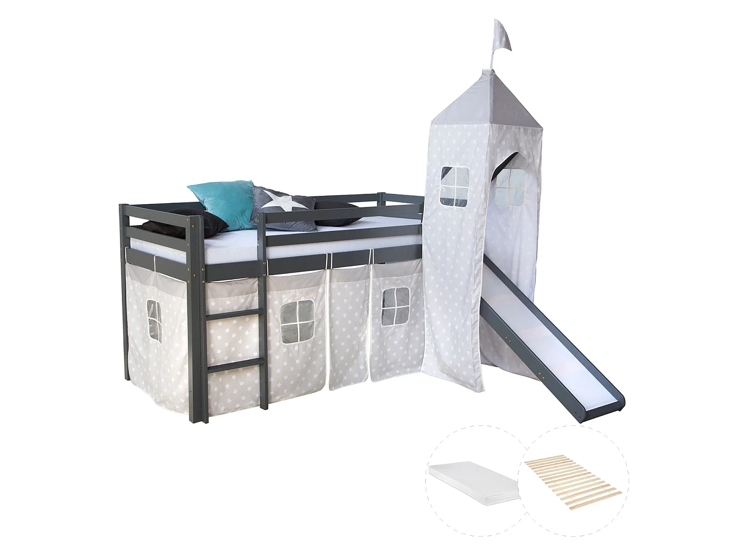 Letto a soppalco 207,5x228x219,5 cm grigio Tower