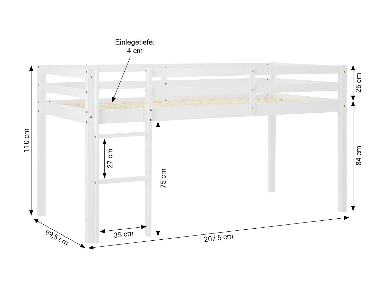 Hochbett 90x200 cm Grün