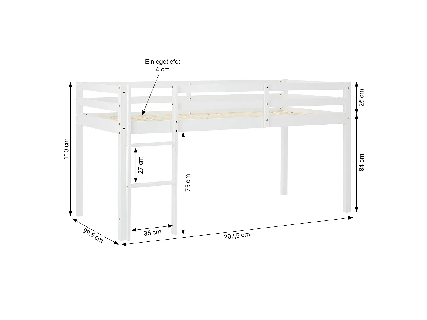 Cama alta 90x200 cm blanca