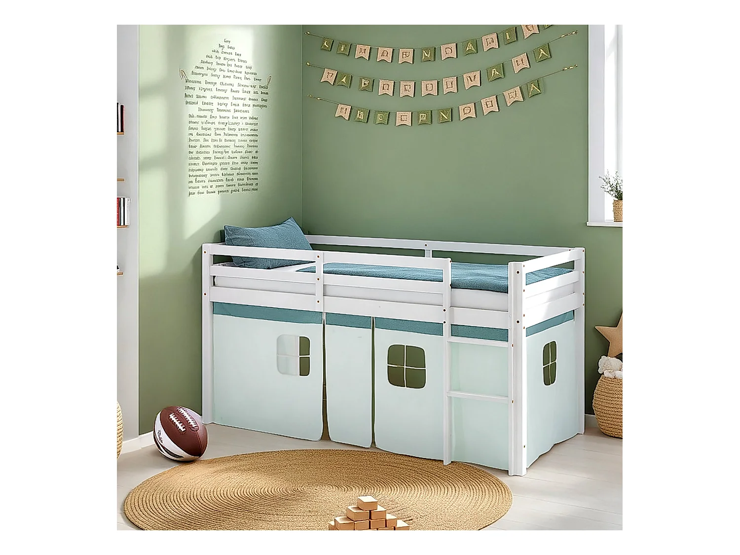 Letto a soppalco 207,5x110x99,5 cm bianco verde