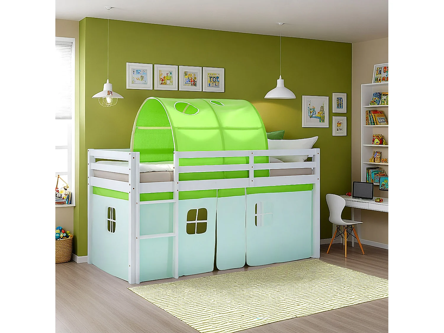 Letto a soppalco 90x200 cm Cabina Verde