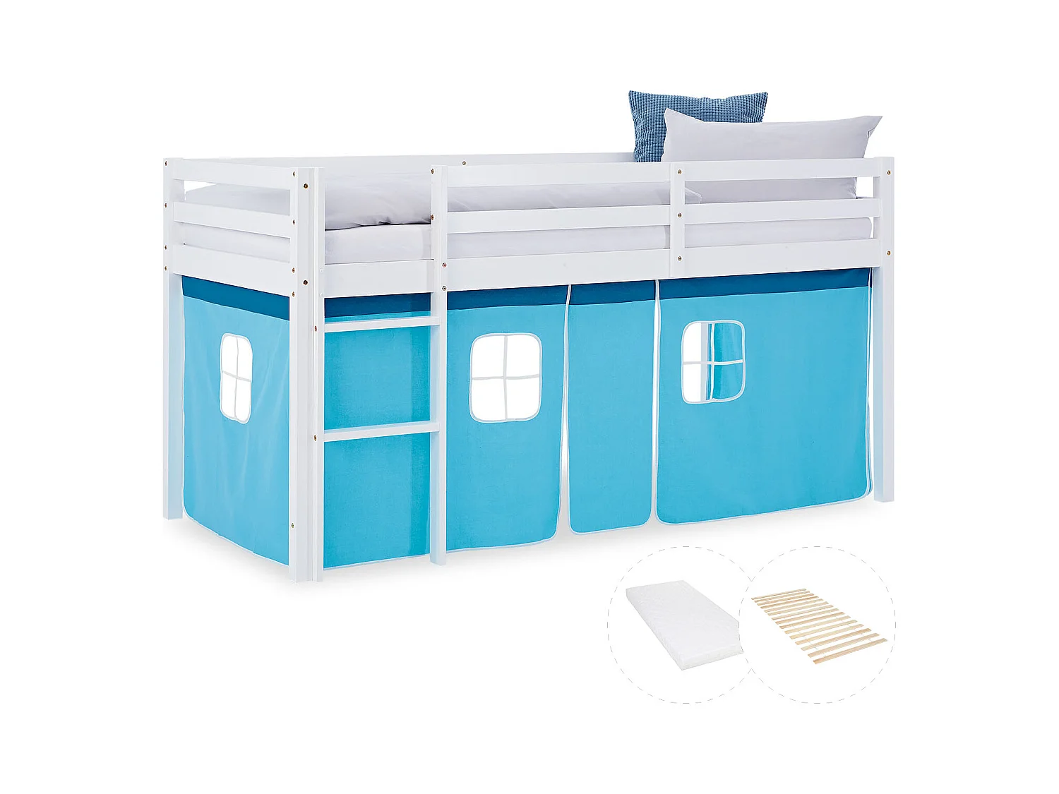 Hochbett 90x200 cm Blaue Kabine